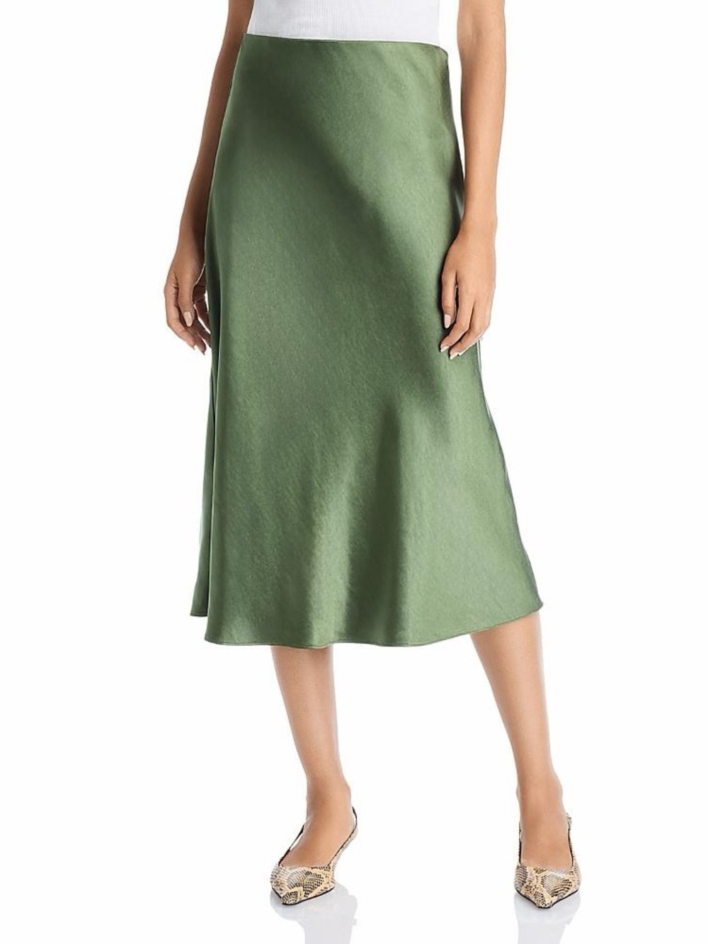 AQUA Midi Satin Slip Skirt in Wild Green NWT